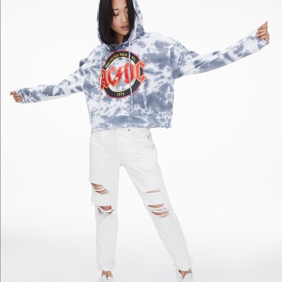 AC/DC Bleach Wash Tie Dye Pullover Band Hoodie - Picture 1 of 4